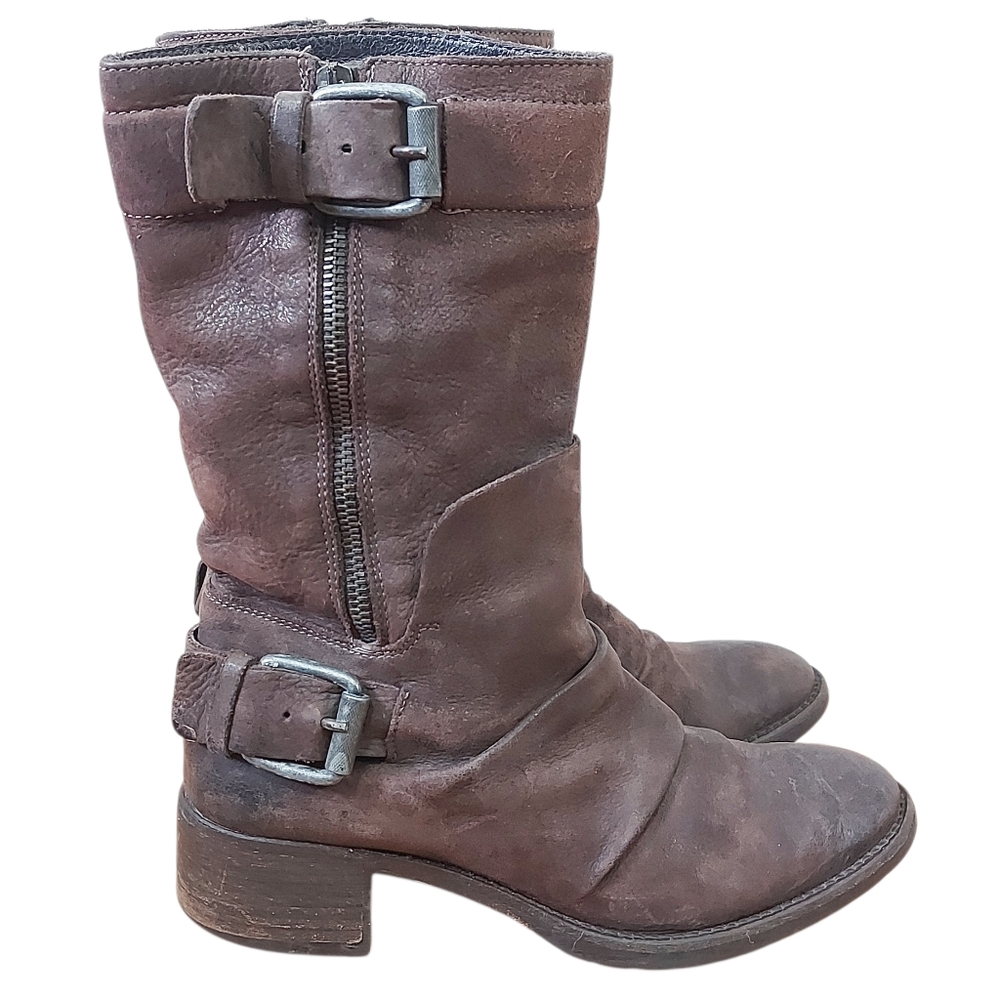 Vera Wang Lavender Women Buckle Motocycle Harness Boots Size 8 M Brown Mid-calf - Picture 3 of 16
